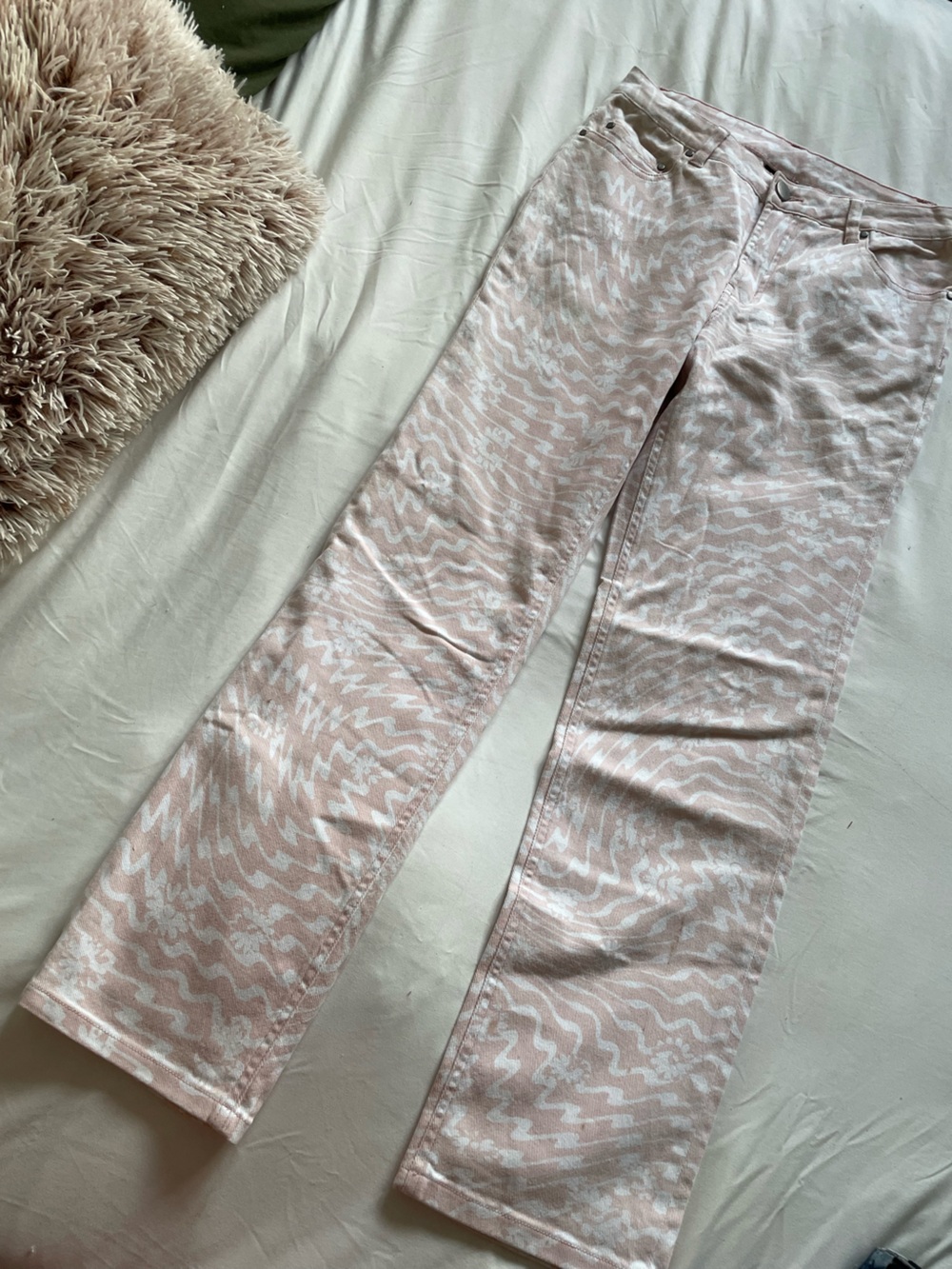 Pink and White Printed Women’s Jeans